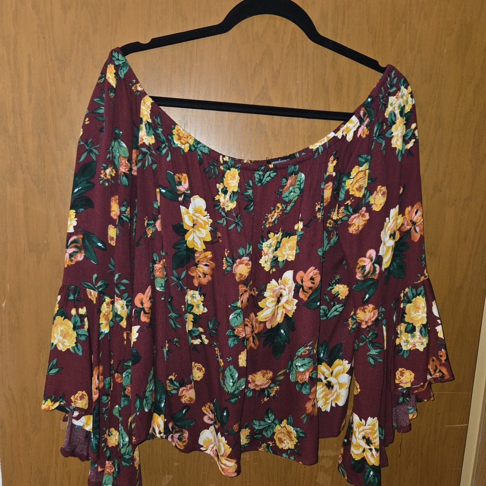 Maurices Burgundy Floral Off-Shoulder Blouse